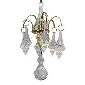 Mini Crystal Chandelier‎ Ornament brasstone pointed faceted Christmas Barbie